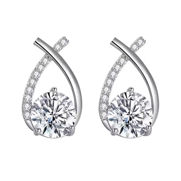 Fashion Cross Stud Earrings For Women Girls Korean Style Elegant Crystal Jewelry Ear Rings Fishtail Lady Earrings Gift