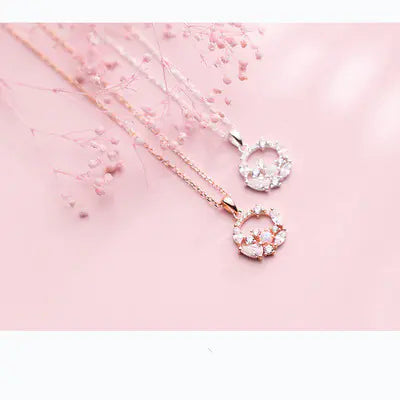 S925 Silver Necklaces with Opal Flower Ring Design