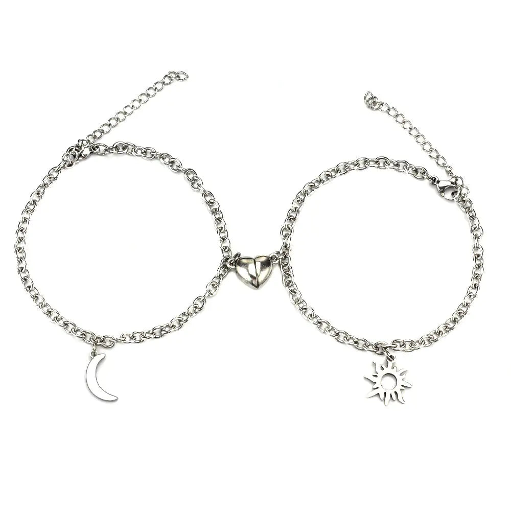 Silver Sun And Moon Bracelet Creative Sex Heart Magnet Attracts
